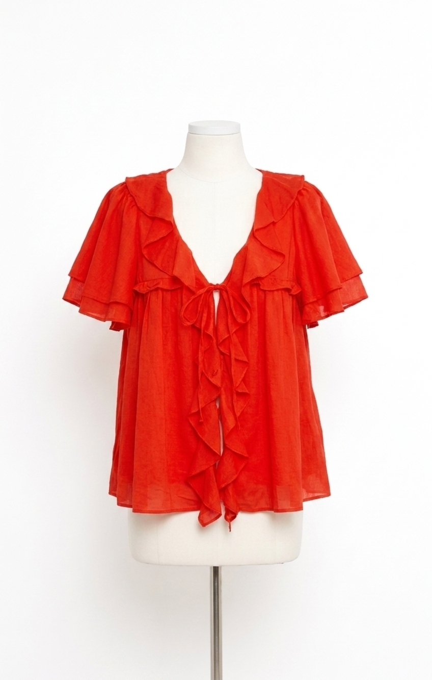 NEW SHOW ME YOUR MUMU rosalie ruffle top in rouge red voile